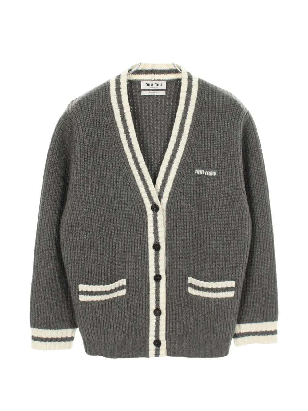 Miu Miu Pre-Owned 2010s striped V-neck cardigan - Grigio