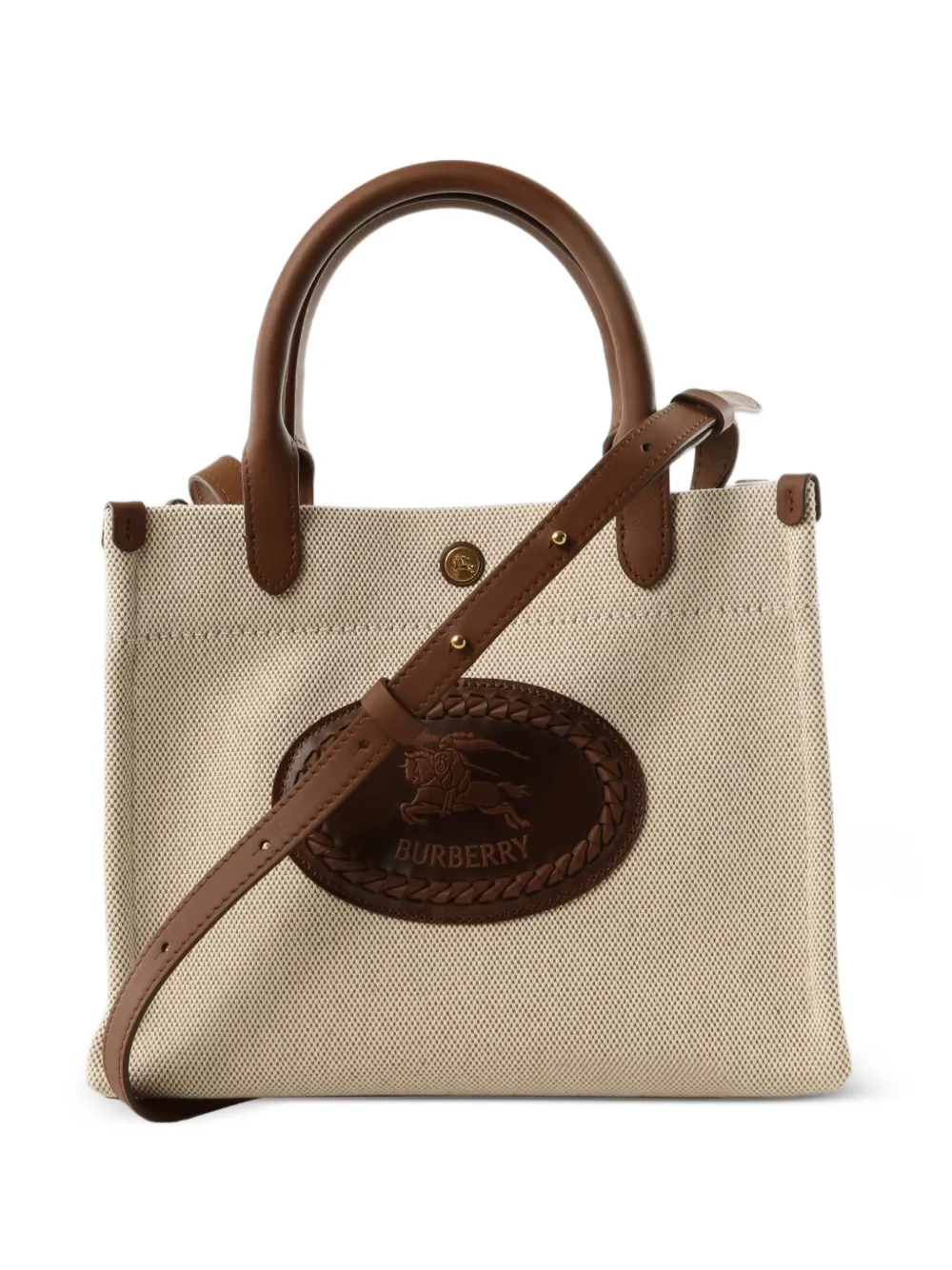 Burberry mini Clovelly logo-patch leather-trim tote bag - Toni neutri