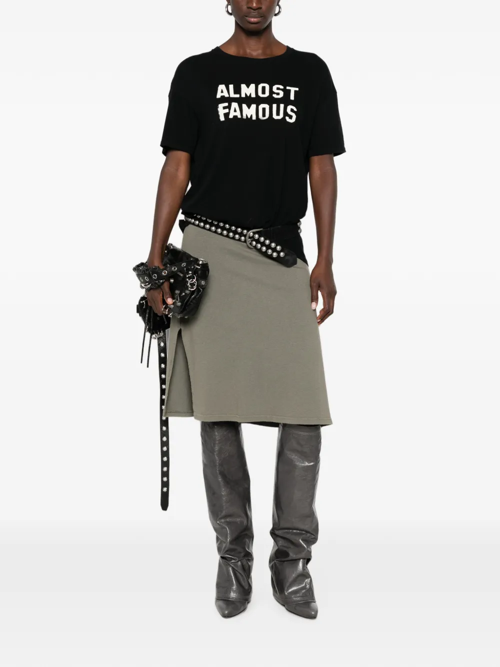 R13 Almost Famous T-shirt met gerafeld effect Zwart