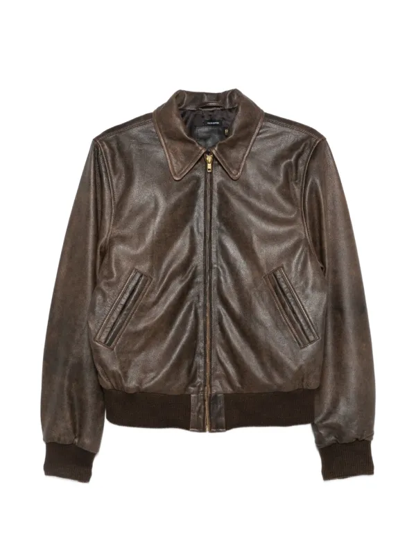 R13 Boyfriend Distressed Leather Jacket in Brown
