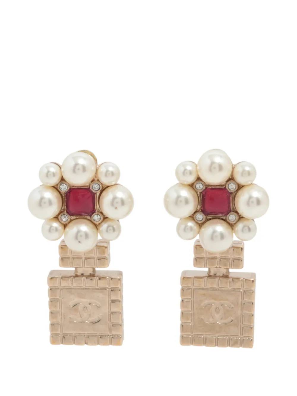 CHANEL Pre-Owned Orecchini CC placcati oro con perle sintetiche e chiusura a pressione 2021