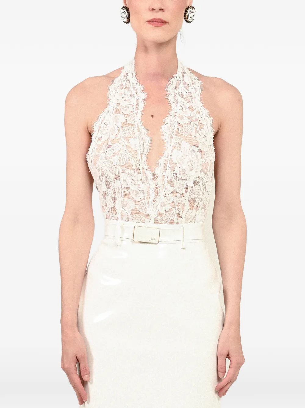 Rowen Rose lace V-neck bodysuit - Bianco