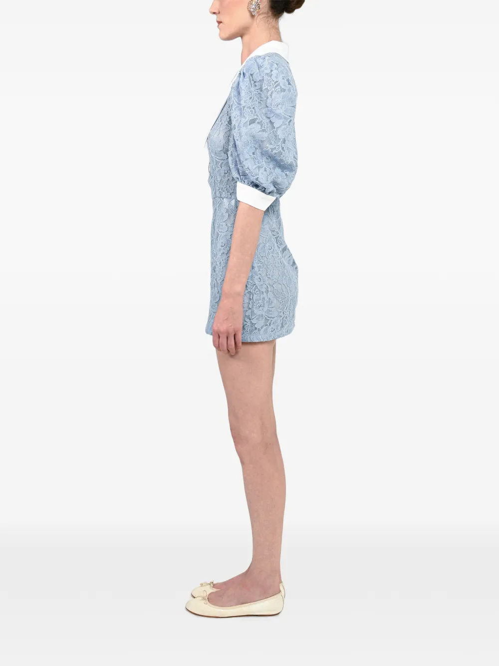 Rowen Rose Jurk met pofmouwen en kant Blauw