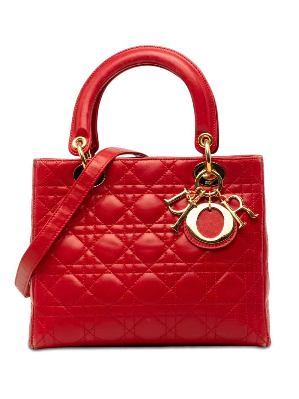 Christian Dior Pre-Owned Borsa a tracolla Lady Dior media in pelle di agnello con motivo Cannage 1997 - Rosso