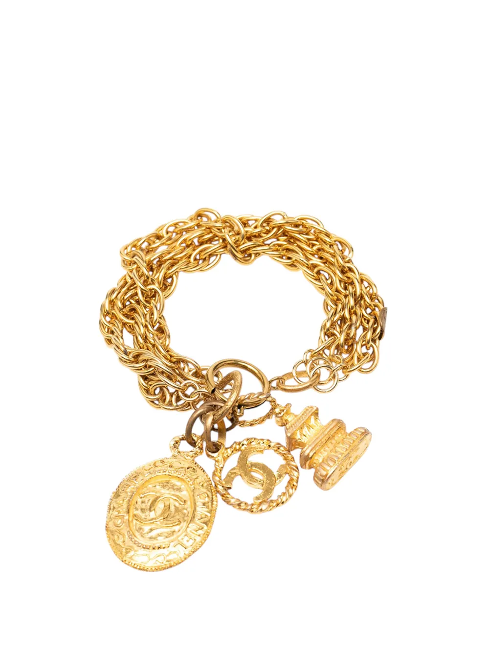 CHANEL Pre-Owned Bracciale a tripla catena con logo CC placcato oro 1970-2025