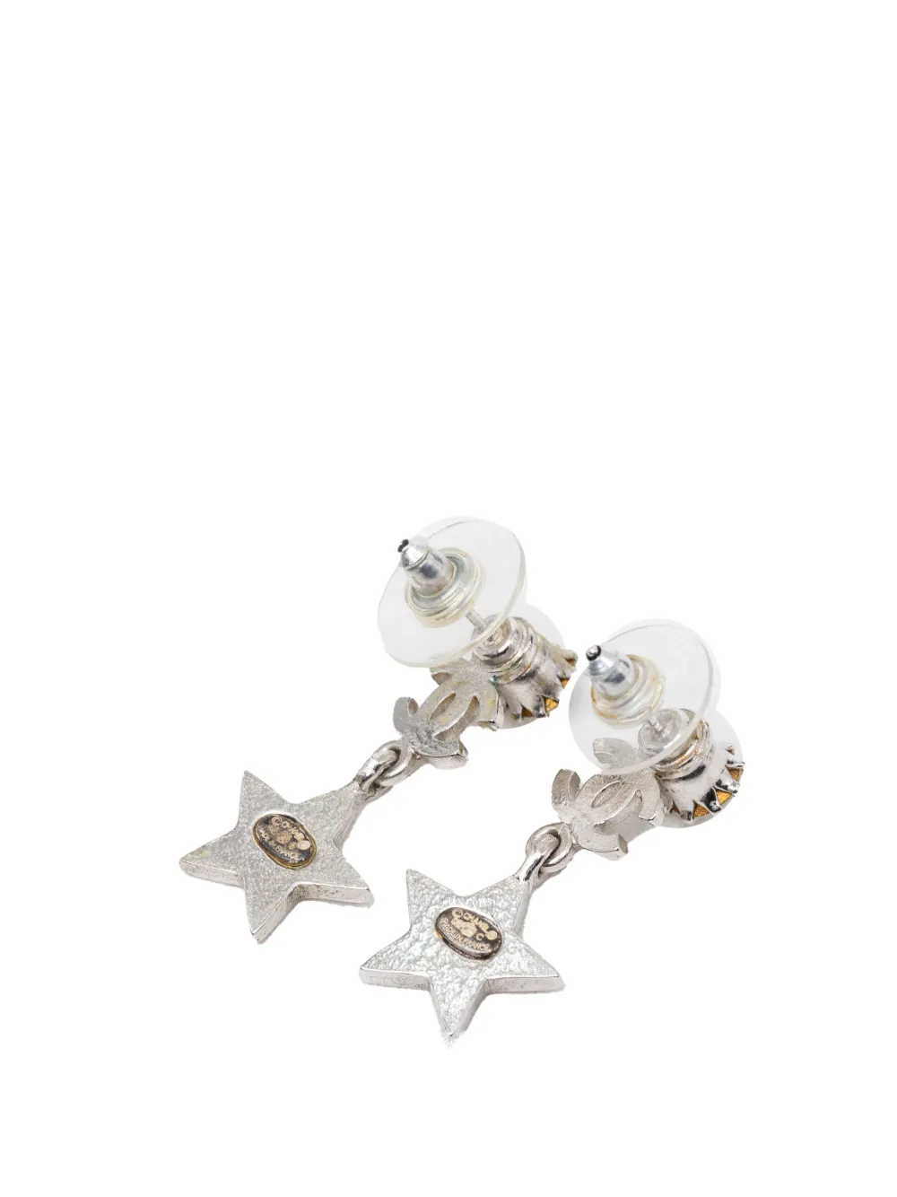  Chanel Pre-owned Pendientes De Latón Con Motivo De Estrella Y Apliques De Strass Con Logo Cc 2006 - Plateado 