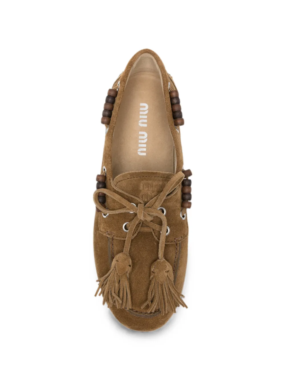 Miu tassel-detail beaded loafers Groen