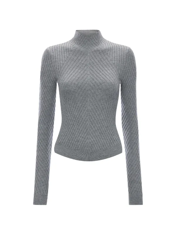 Victoria Beckham Georgia Ribbed-knit Sweater in Grey