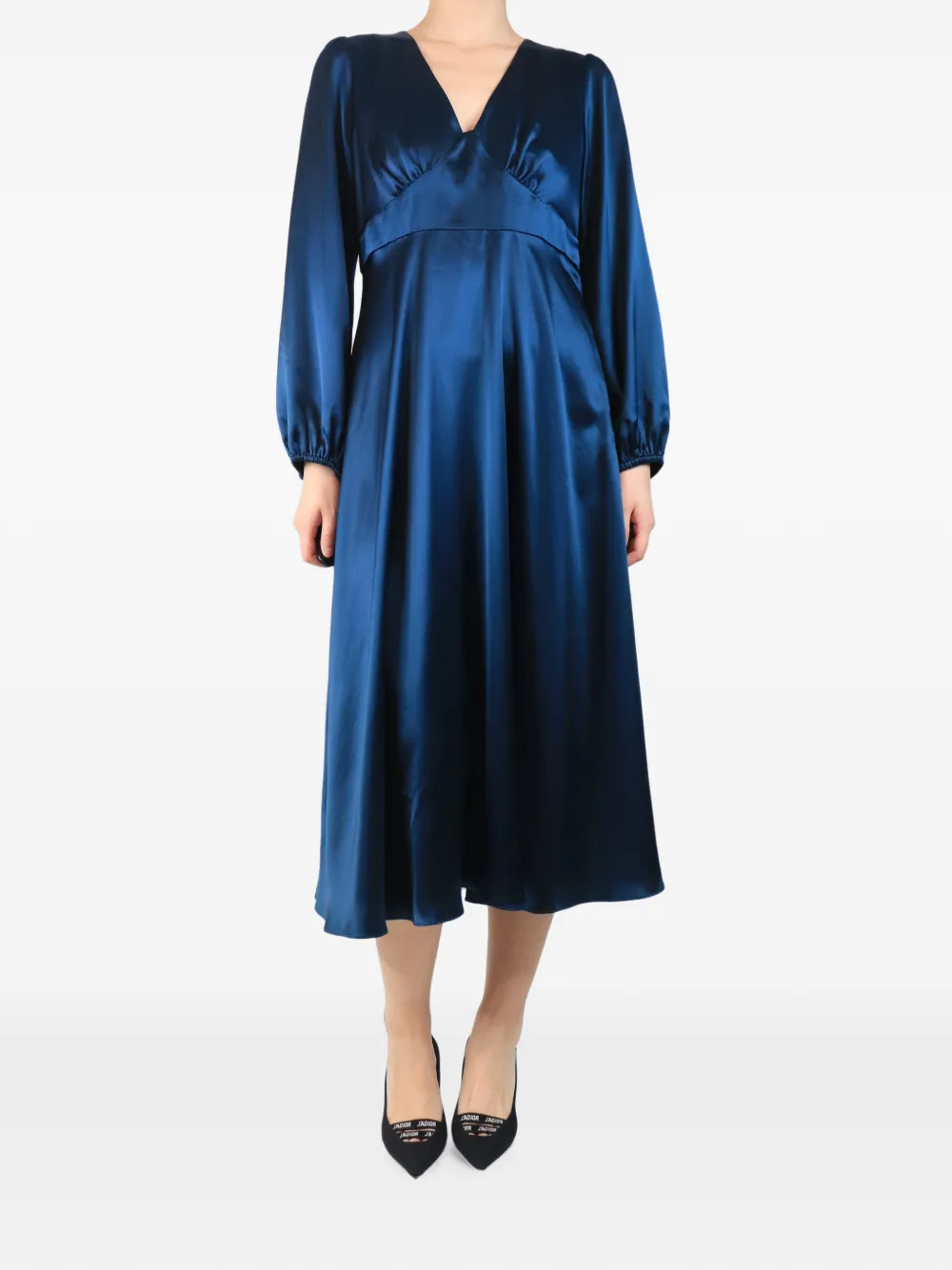 WYSE satin V-neck midi dress - Blau
