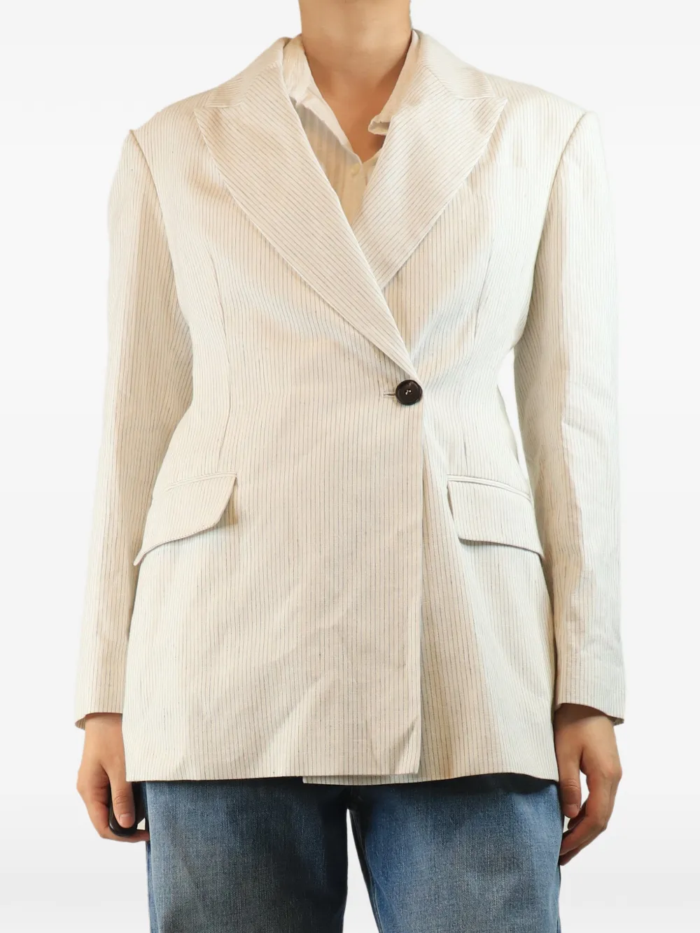 Brunello Cucinelli Vintage Doppelreihiger Blazer mit Streifen - Weiß