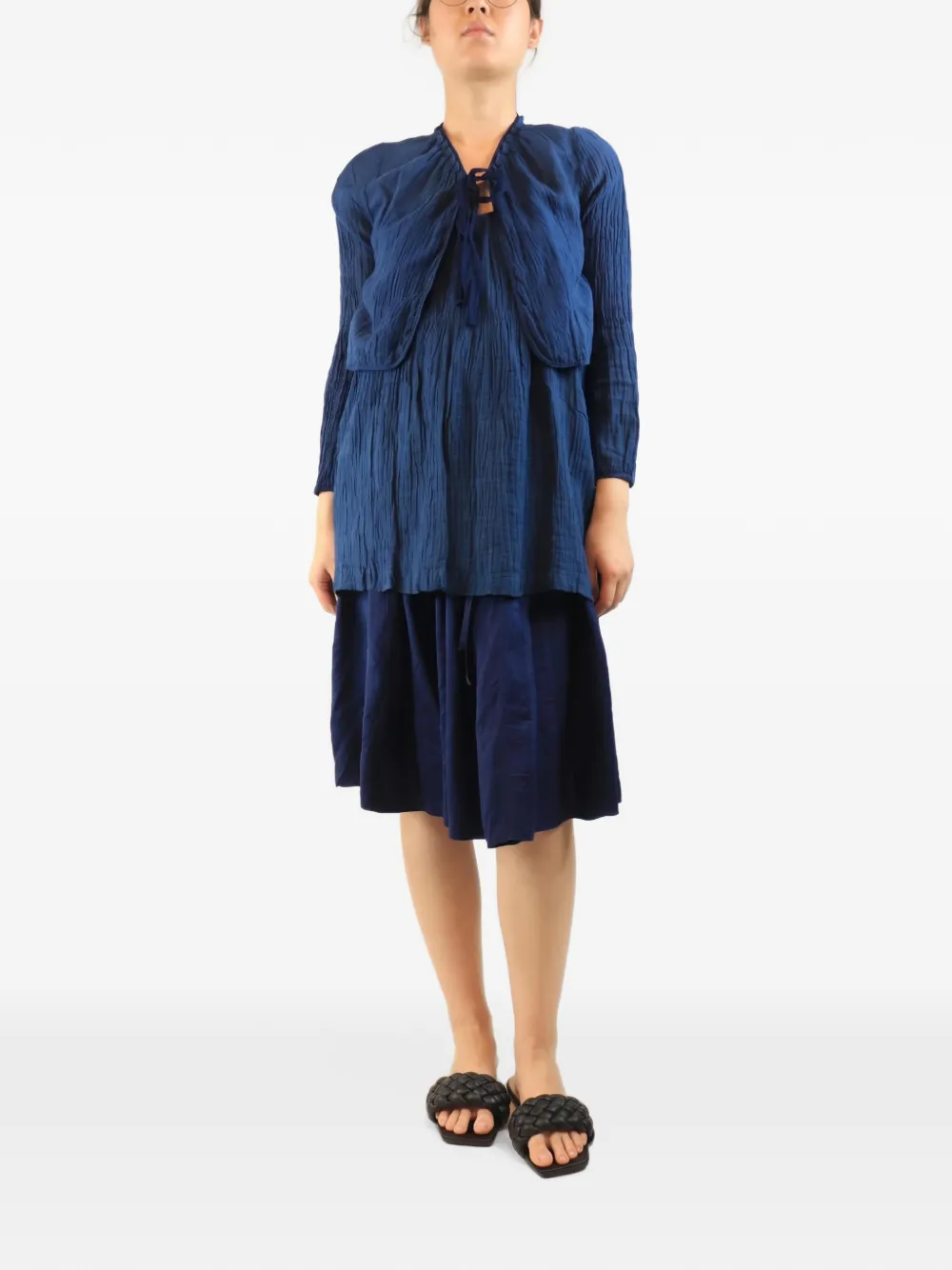 Dosa crinkled cami top jacket set - Blu