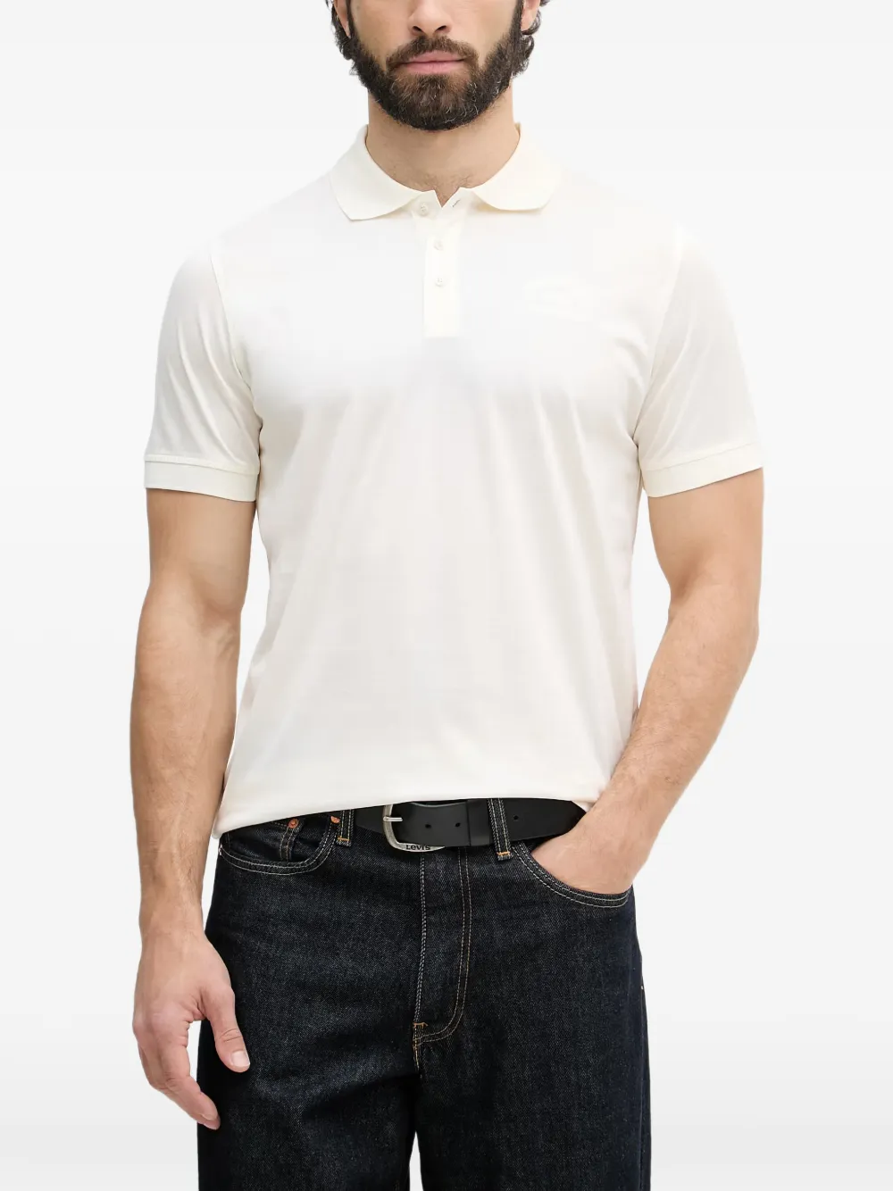 Karl Lagerfeld logo-embroidered short-sleeve cotton polo shirt - Nude