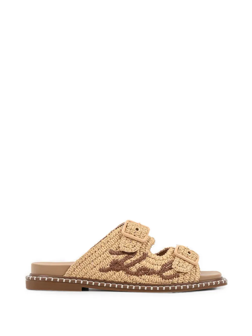 Karl Lagerfeld Kleo buckle-fastening raffia-effect flat sandals Beige