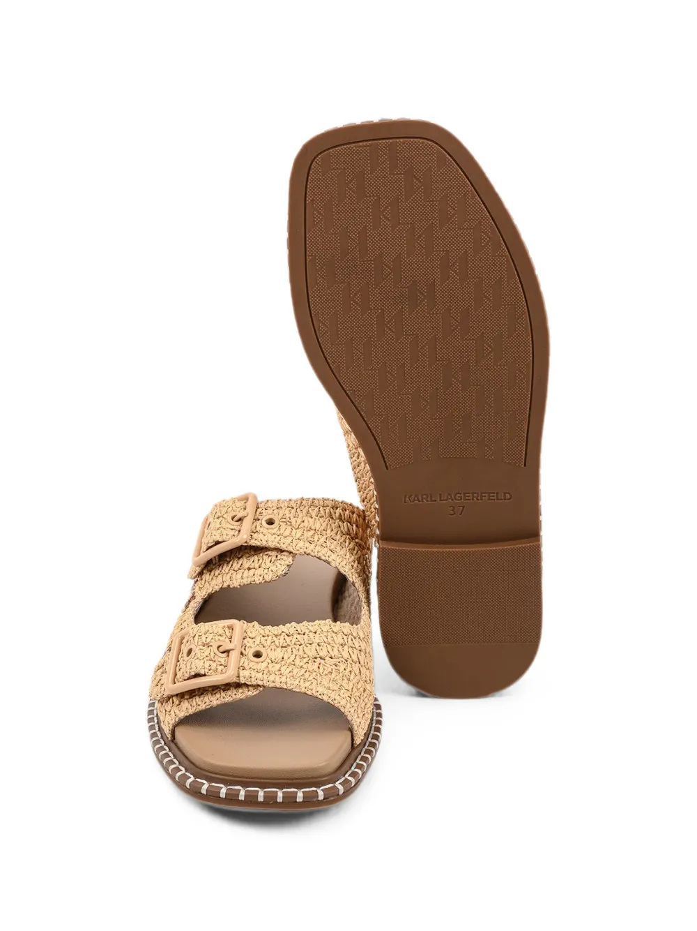 Karl Lagerfeld Kleo buckle-fastening raffia-effect flat sandals Beige