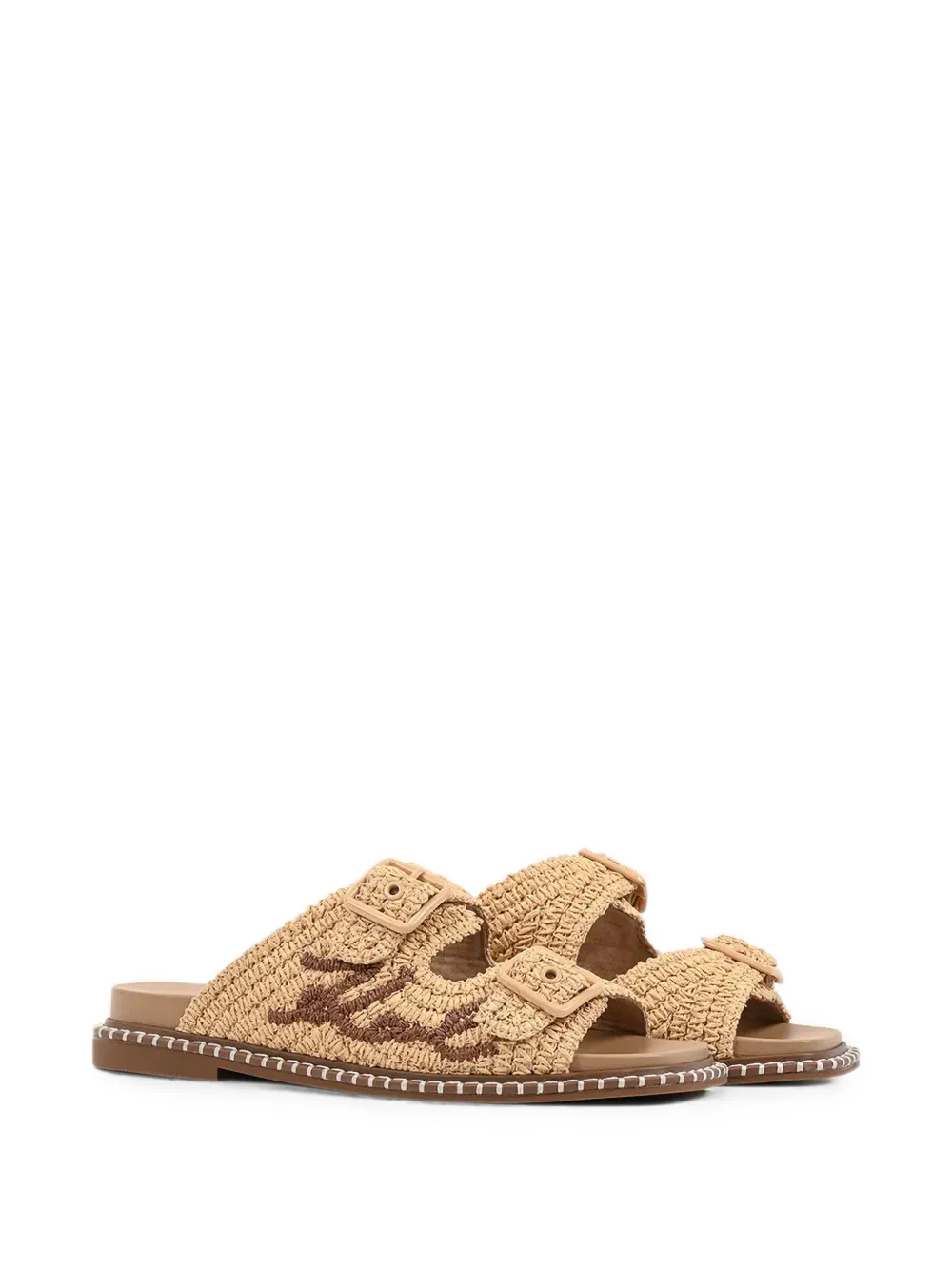 Karl Lagerfeld Kleo buckle-fastening raffia-effect flat sandals Beige