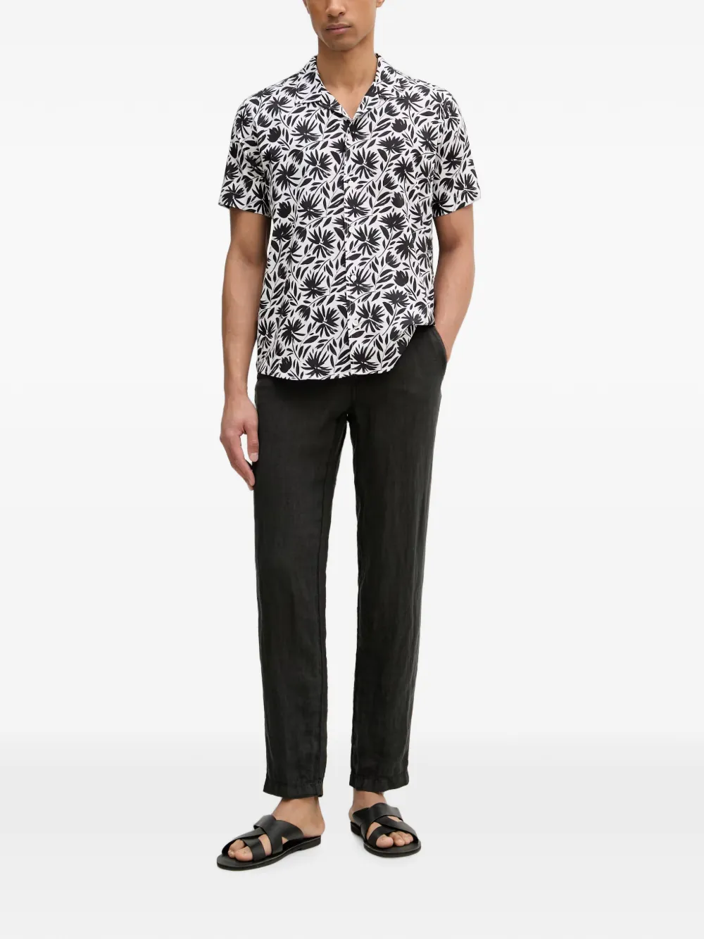 Karl Lagerfeld Linnen broek met trekkoordtaille Zwart
