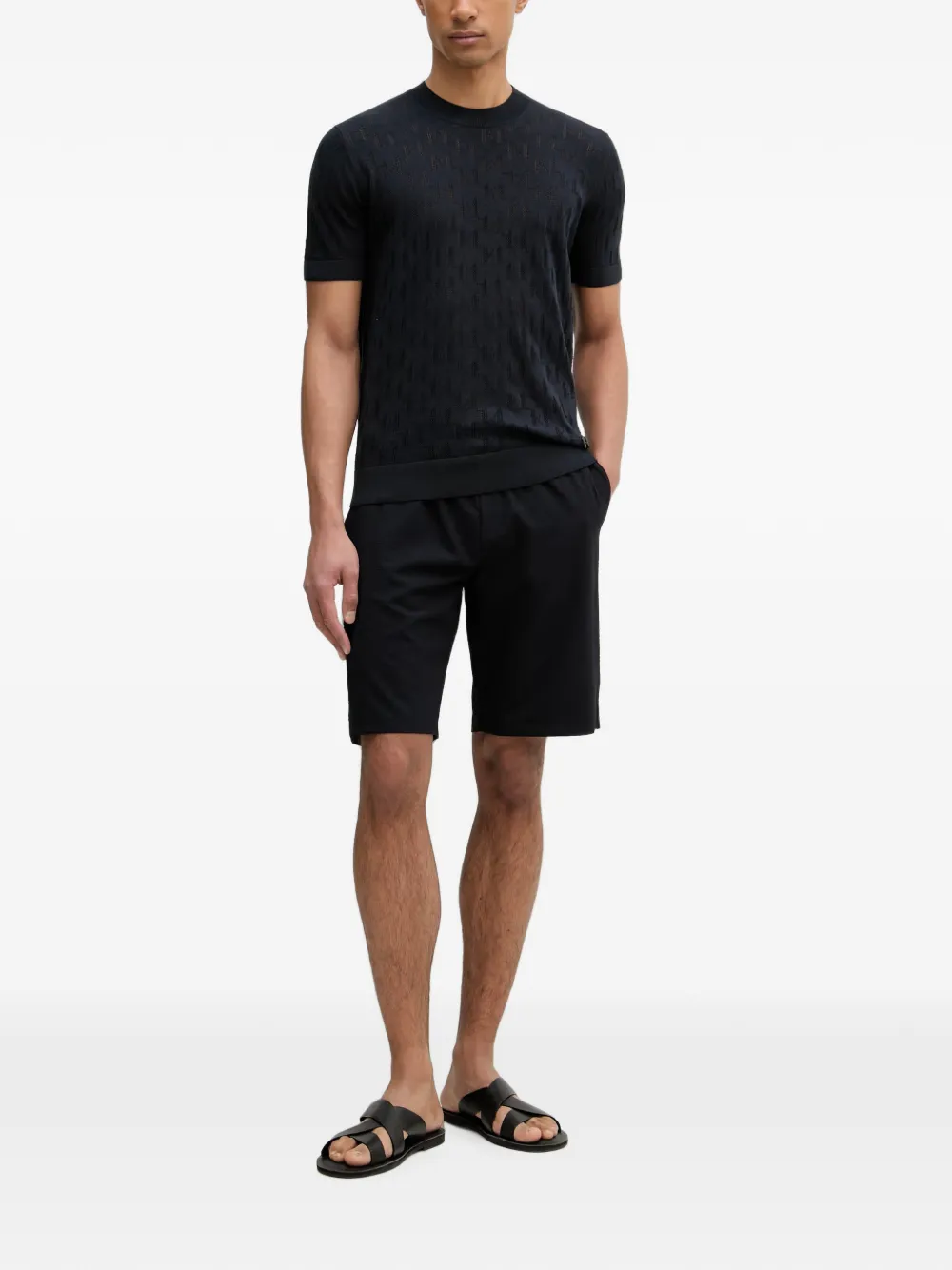 Karl Lagerfeld Shorts met elastische taille en textuur Zwart