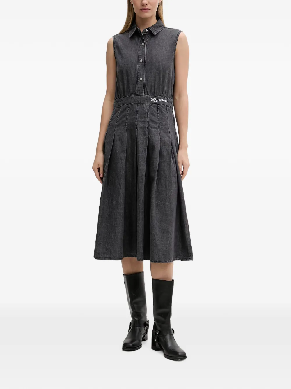Karl Lagerfeld Jeans pleated sleeveless cotton midi shirt dress - Grau