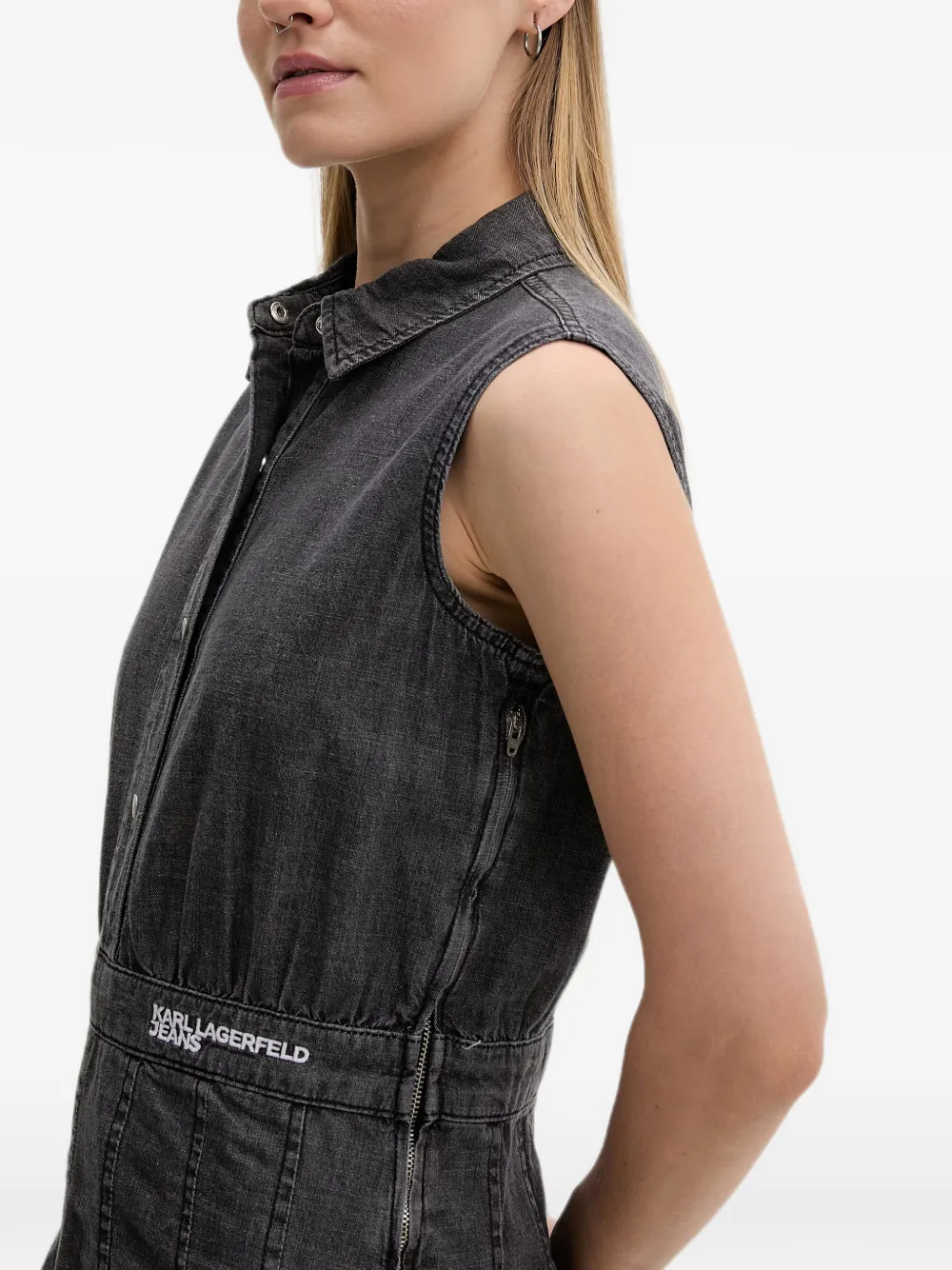 Karl Lagerfeld Jeans Geplooide katoenen mouwloze midi-blousejurk Grijs