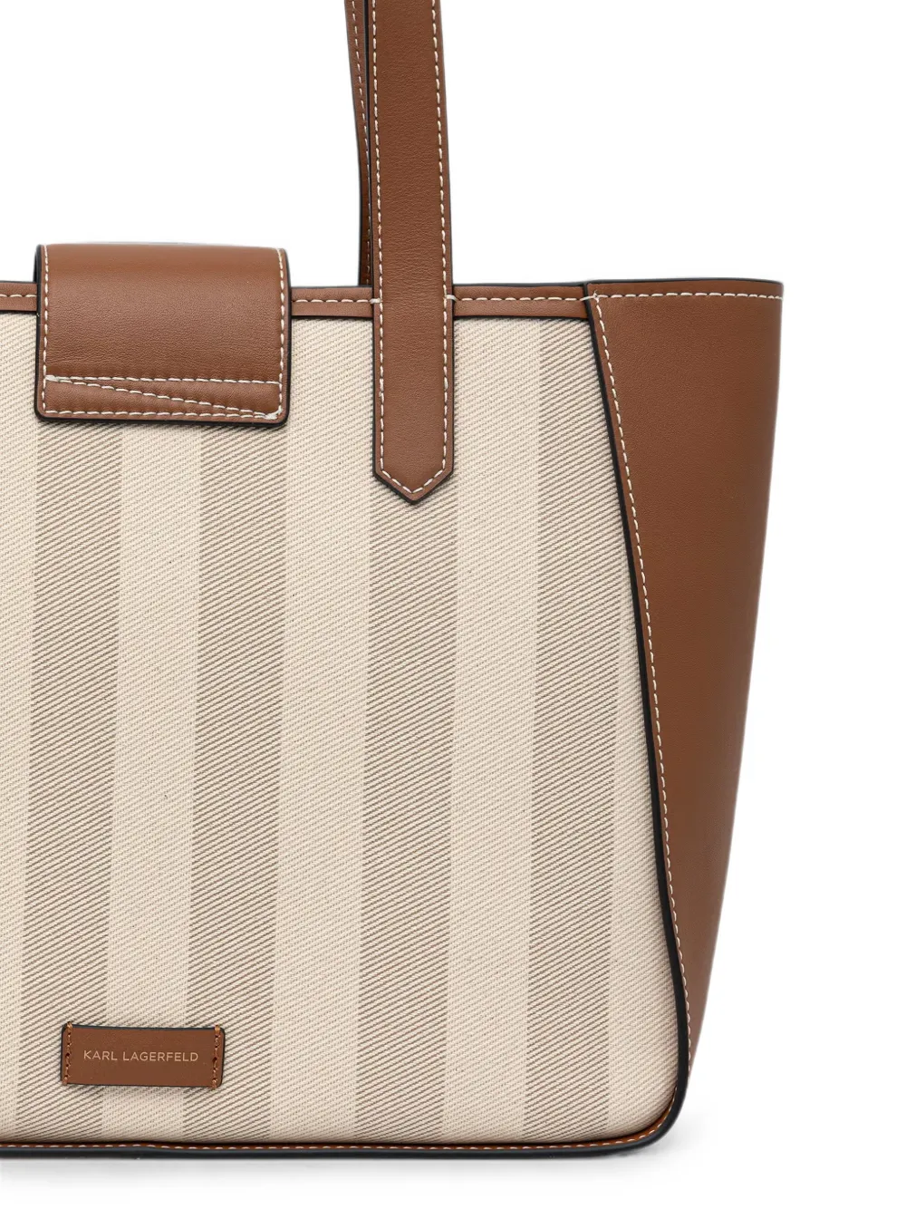 Karl Lagerfeld Gestreepte shopper met logoplakkaat Beige