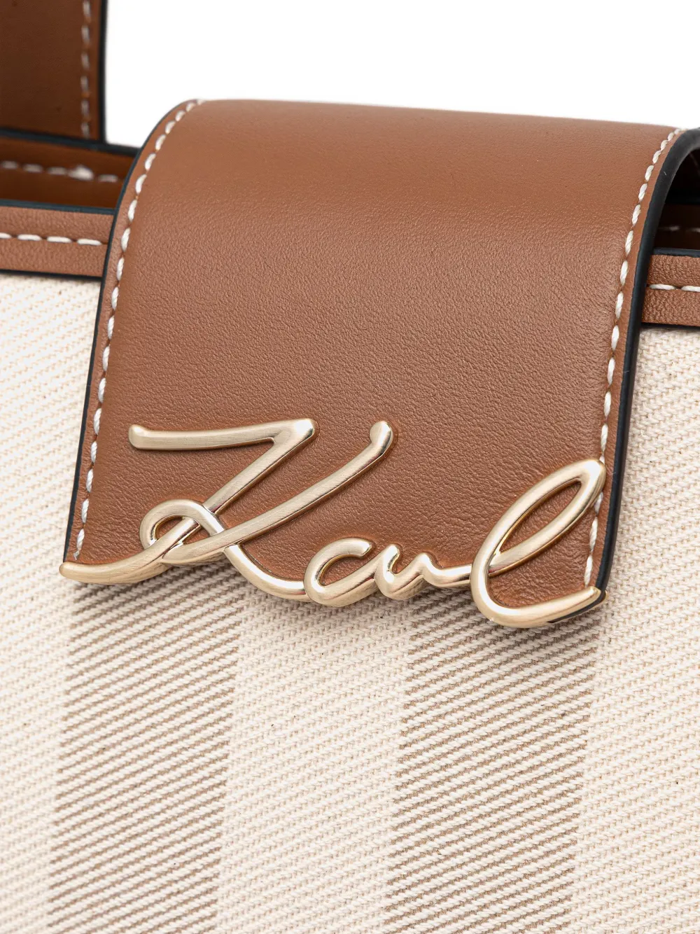 Karl Lagerfeld Gestreepte shopper met logoplakkaat Beige