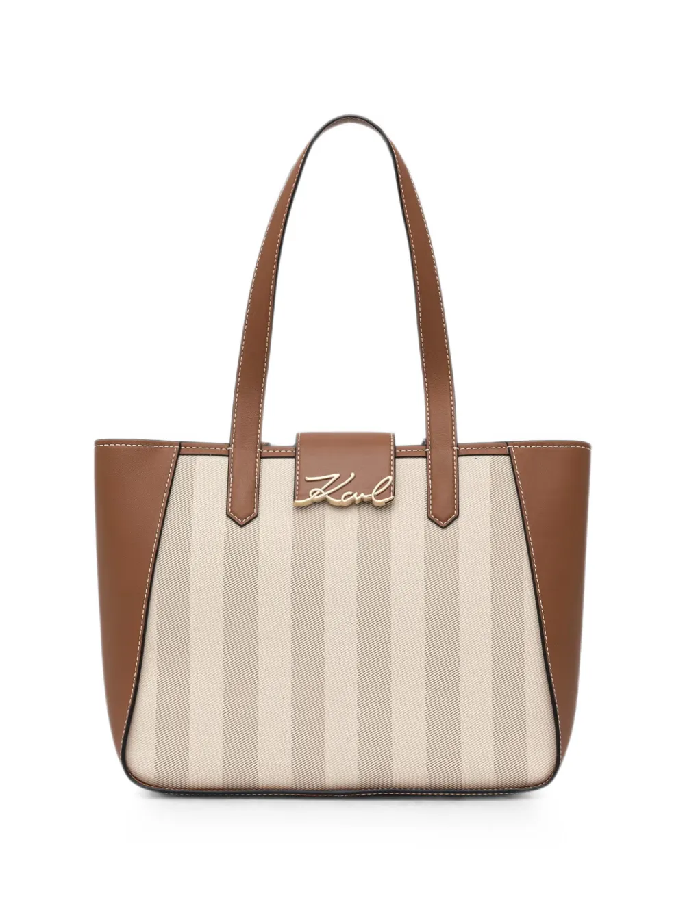 Karl Lagerfeld stripe-pattern logo-plaque tote bag - Toni neutri