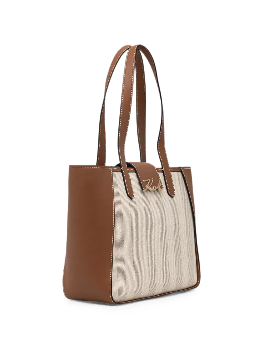 Karl Lagerfeld Gestreepte shopper met logoplakkaat Beige