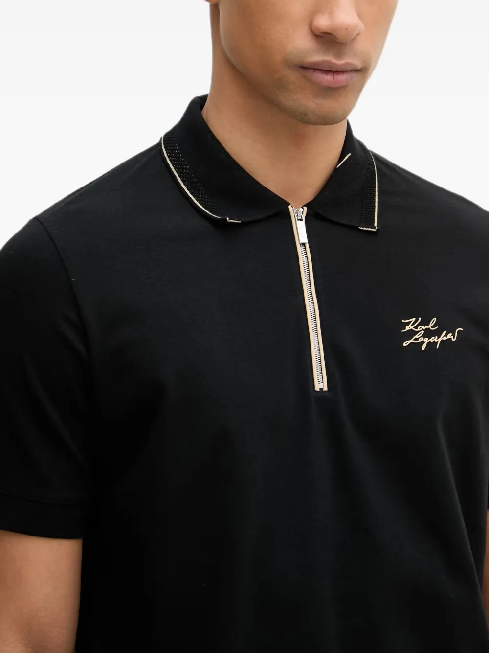 Karl Lagerfeld Poloshirt met geborduurd logo en ritssluiting Zwart