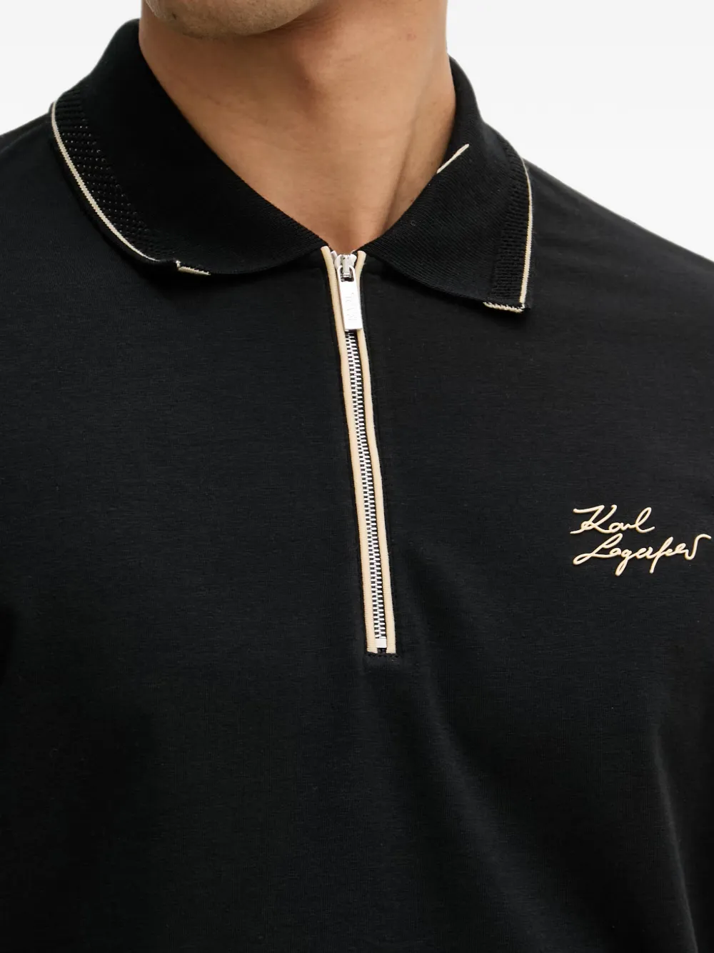 Karl Lagerfeld Poloshirt met geborduurd logo en ritssluiting Zwart