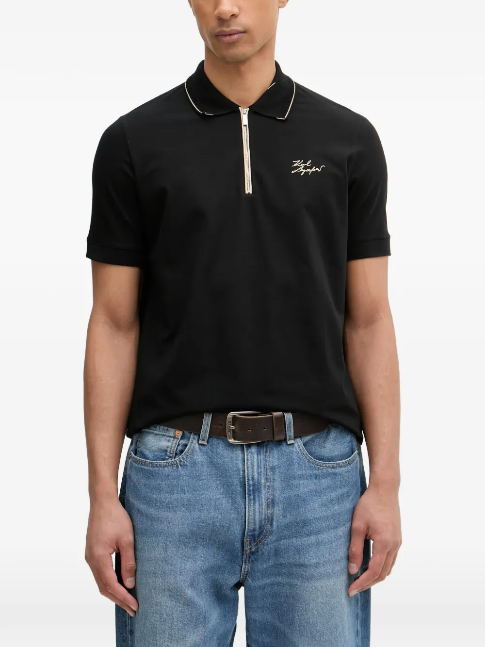Karl Lagerfeld Poloshirt met geborduurd logo en ritssluiting Zwart