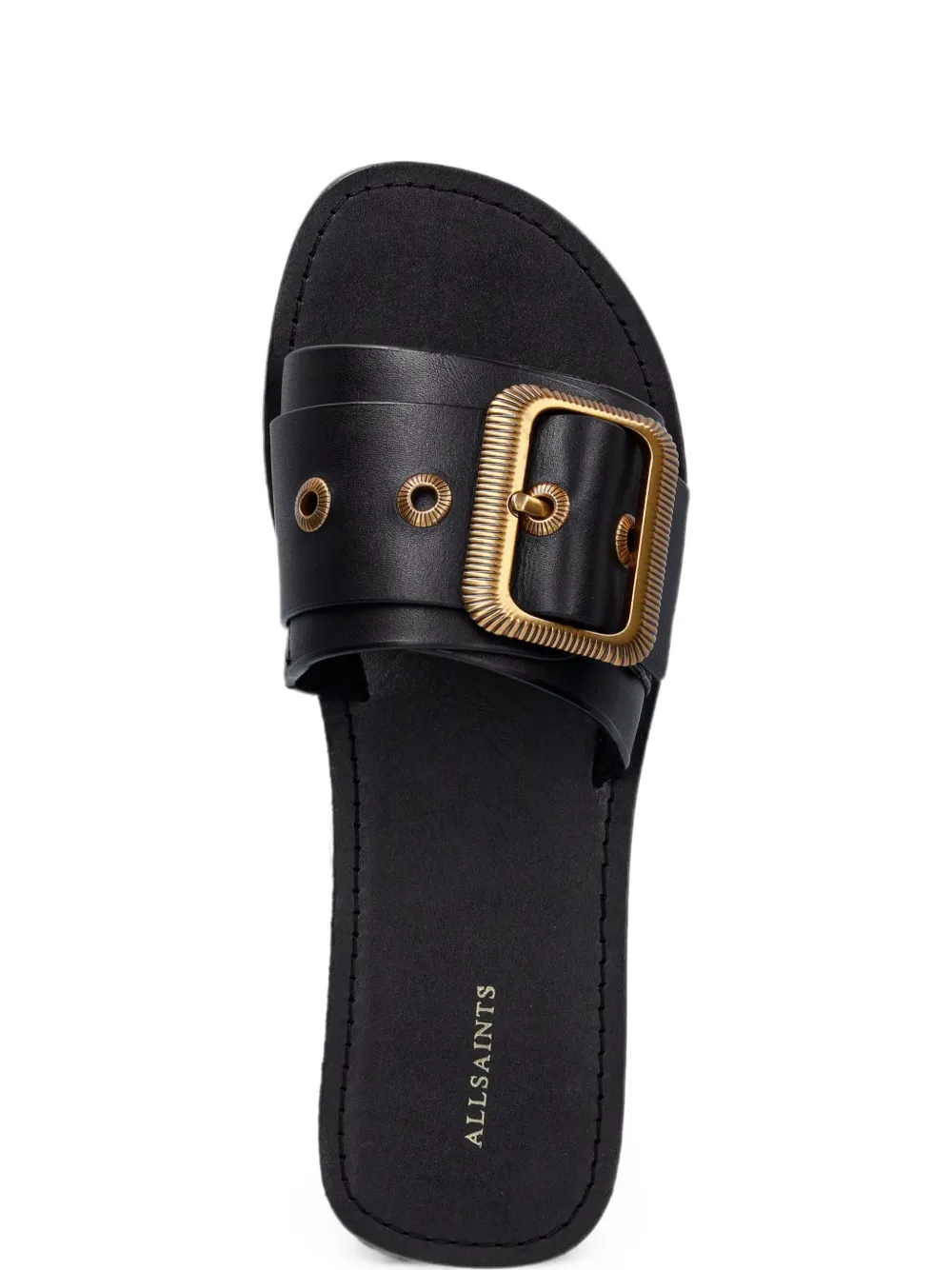 AllSaints Ella buckle-detail leather slides Zwart