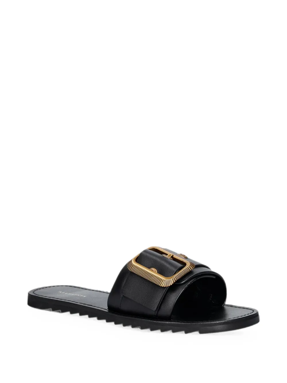 AllSaints Ella buckle-detail leather slides Zwart