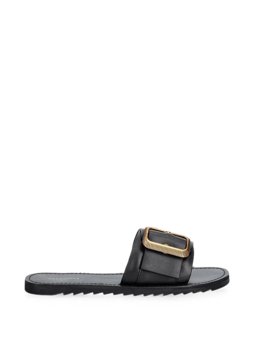 AllSaints Ella buckle-detail leather slides Zwart