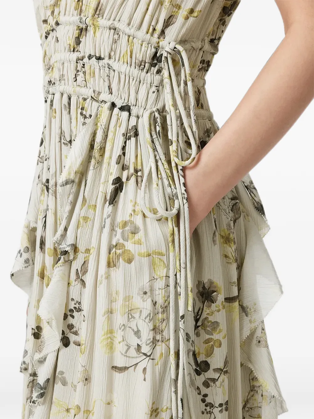 AllSaints Canto maxi-jurk met bloemenprint en ruches Groen