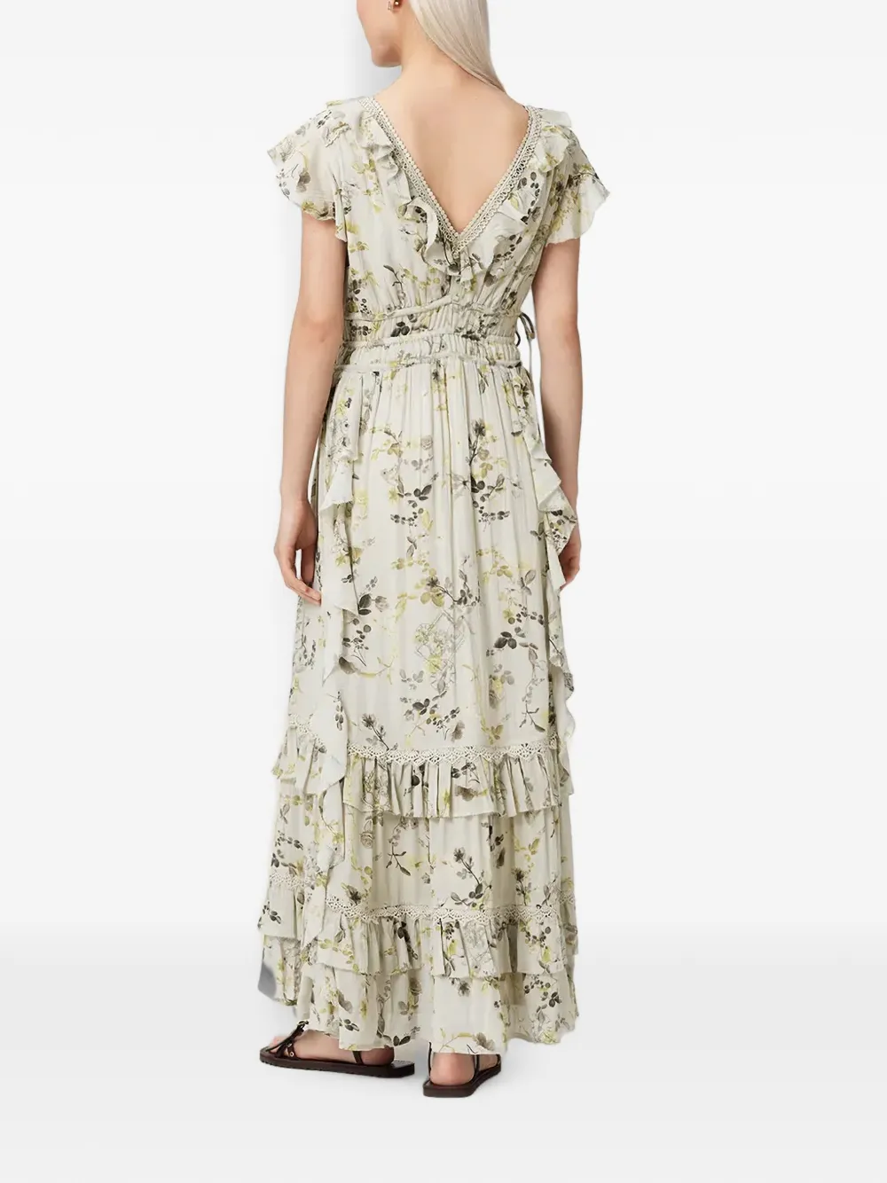 AllSaints Canto maxi-jurk met bloemenprint en ruches Groen