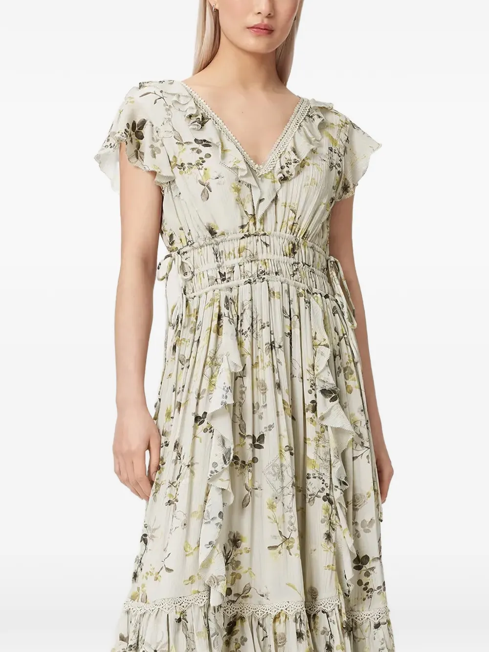Allsaints Canto Floral-print Ruffled Maxi Dress In Multi