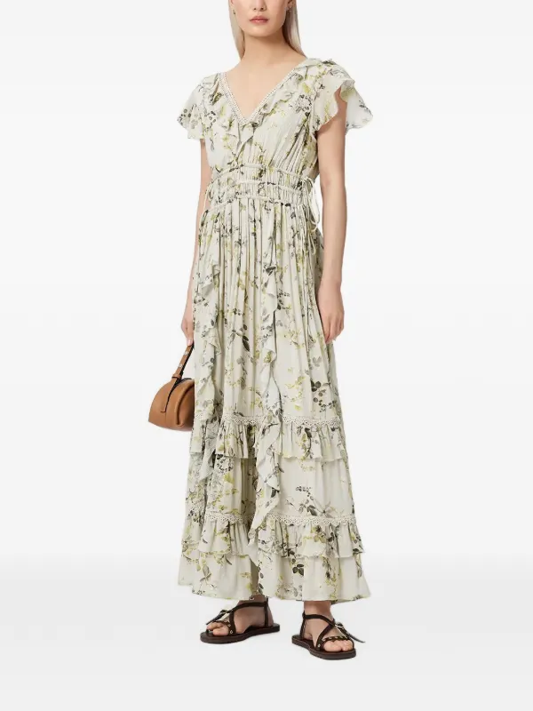 AllSaints Women's Canto Floral Ruffled Maxi Dress, Green, Size 8
