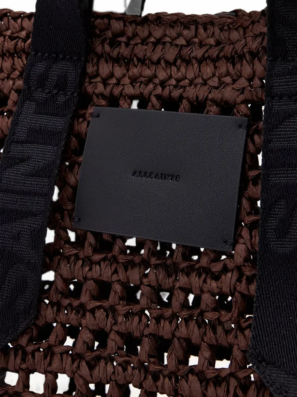 AllSaints Gehaakte geweven mini-shopper met logoband Bruin