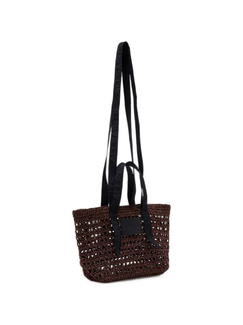 AllSaints Gehaakte geweven mini-shopper met logoband Bruin