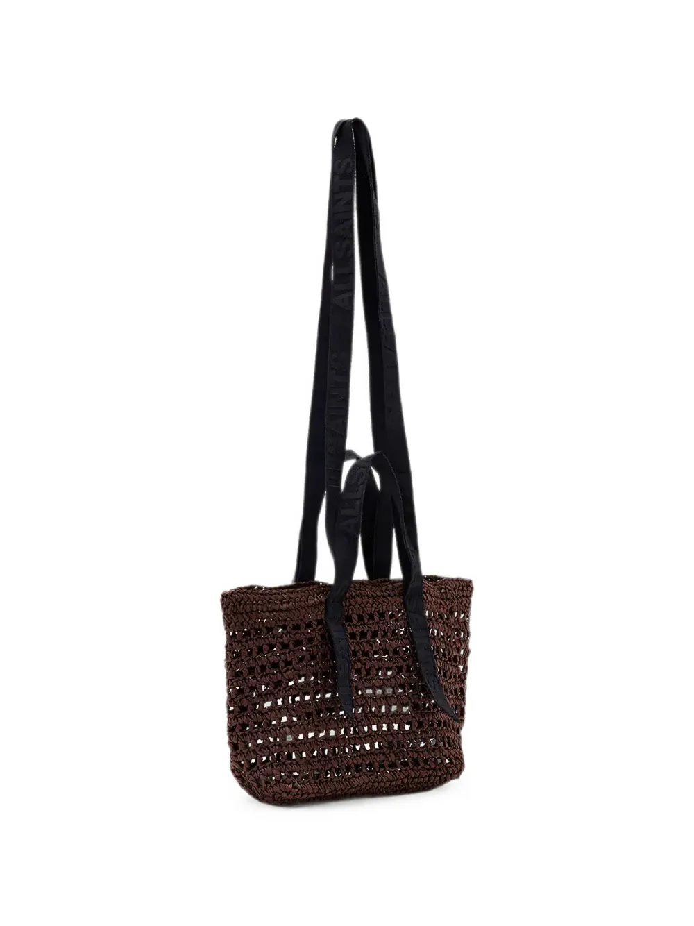 AllSaints Gehaakte geweven mini-shopper met logoband Bruin
