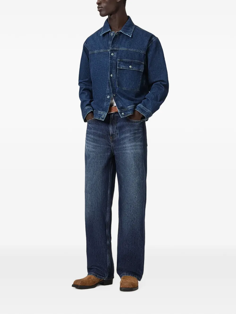 AllSaints Cast denim jack met borstzak Blauw