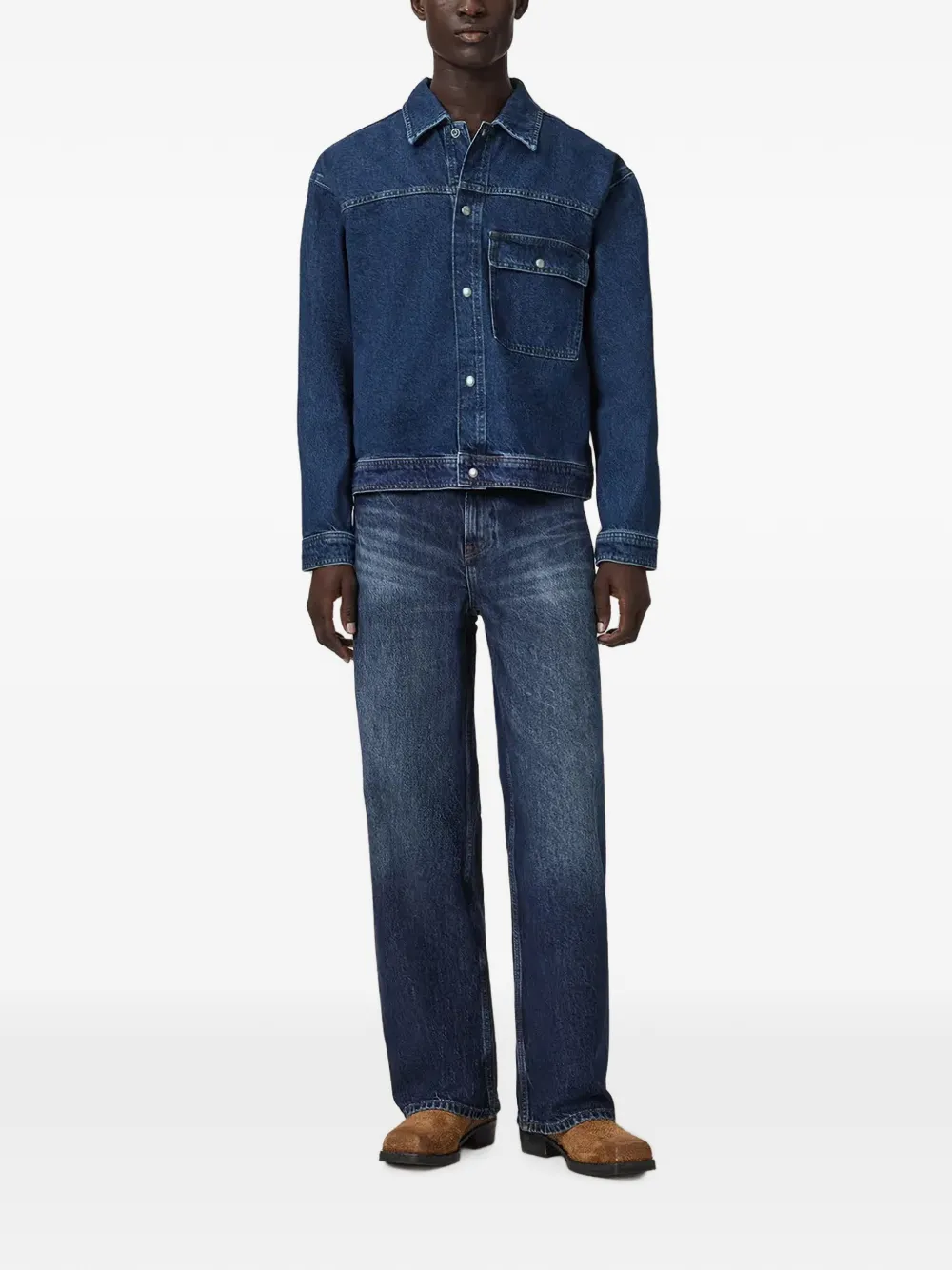 AllSaints Cast denim jack met borstzak Blauw