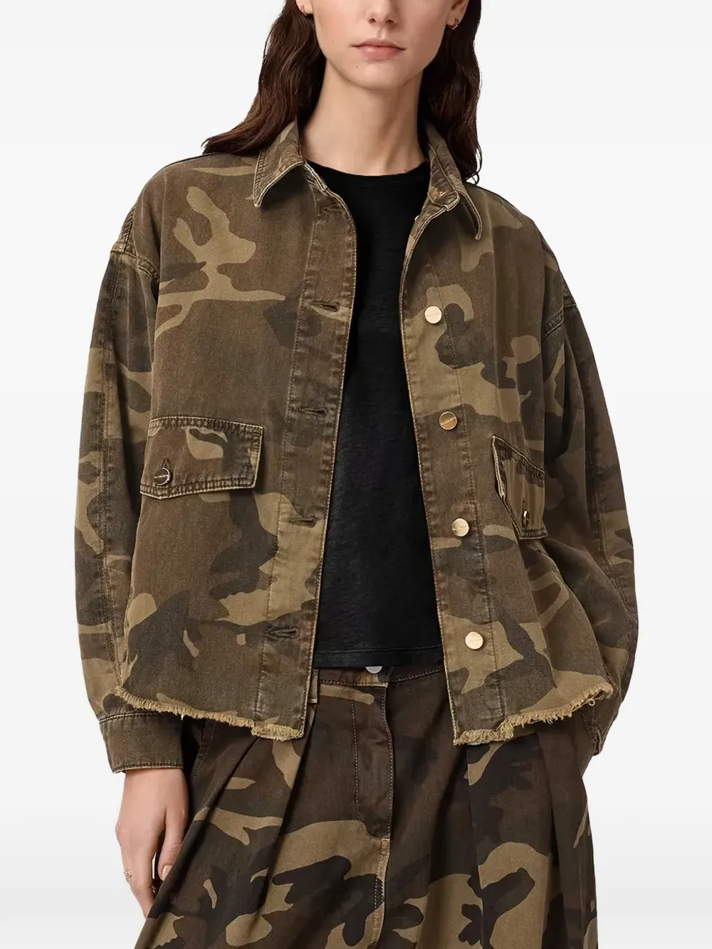 AllSaints Hettie camouflage-print oversized jacket - Verde