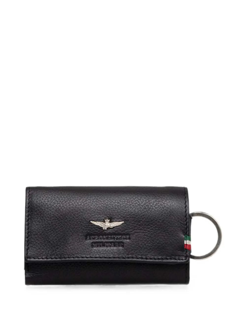 Aeronautica Militare logo-plaque pebbled leather key holder - Nero
