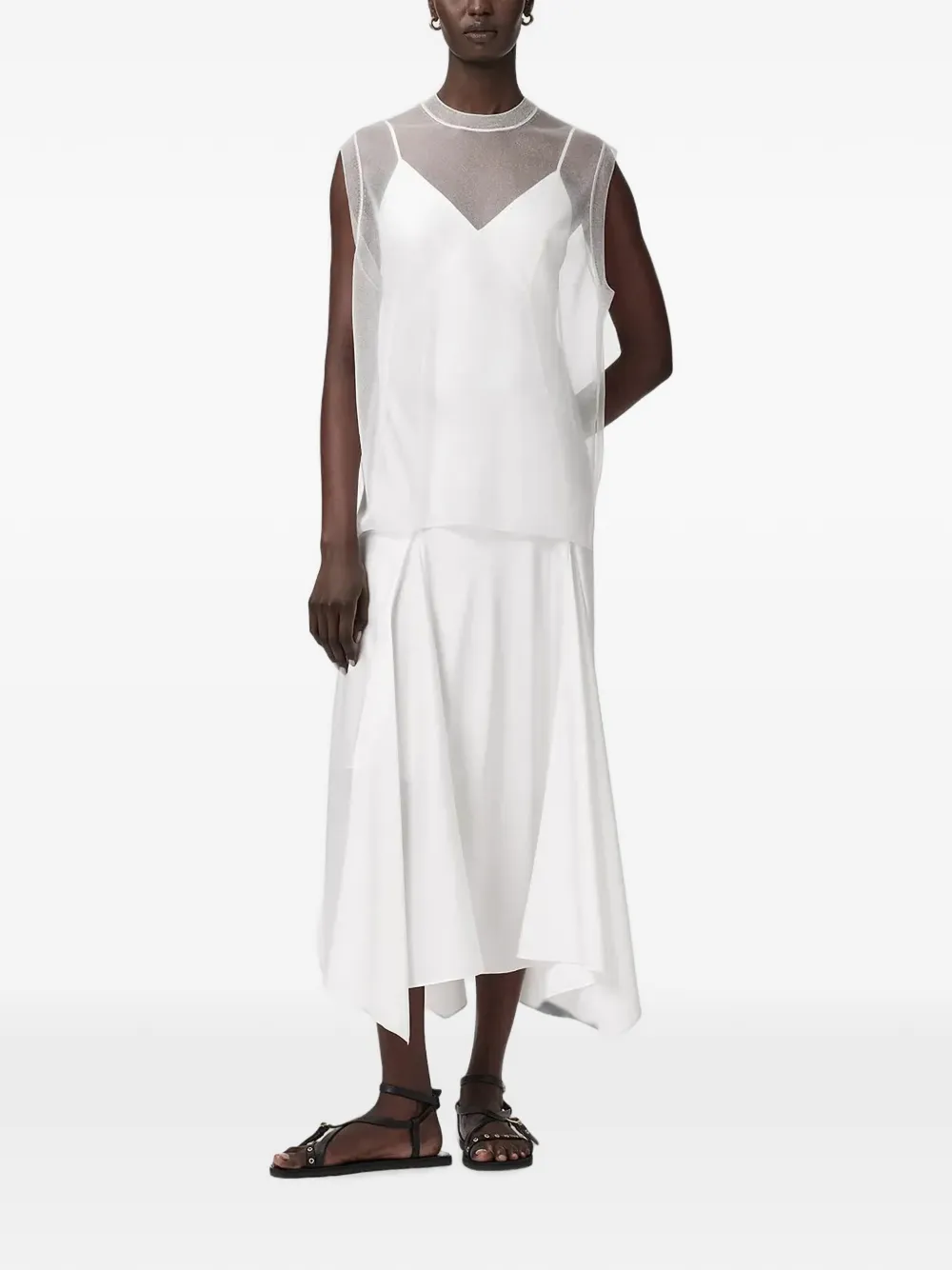 AllSaints sheer-overlay flared dress - Bianco