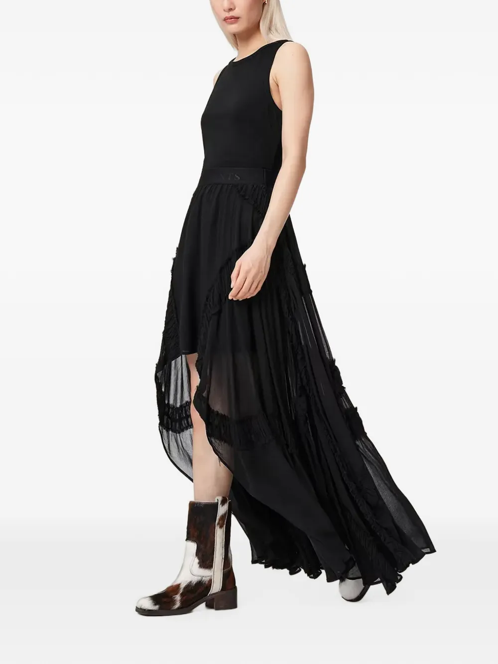 AllSaints Dorina asymmetrische rok met ruches Zwart