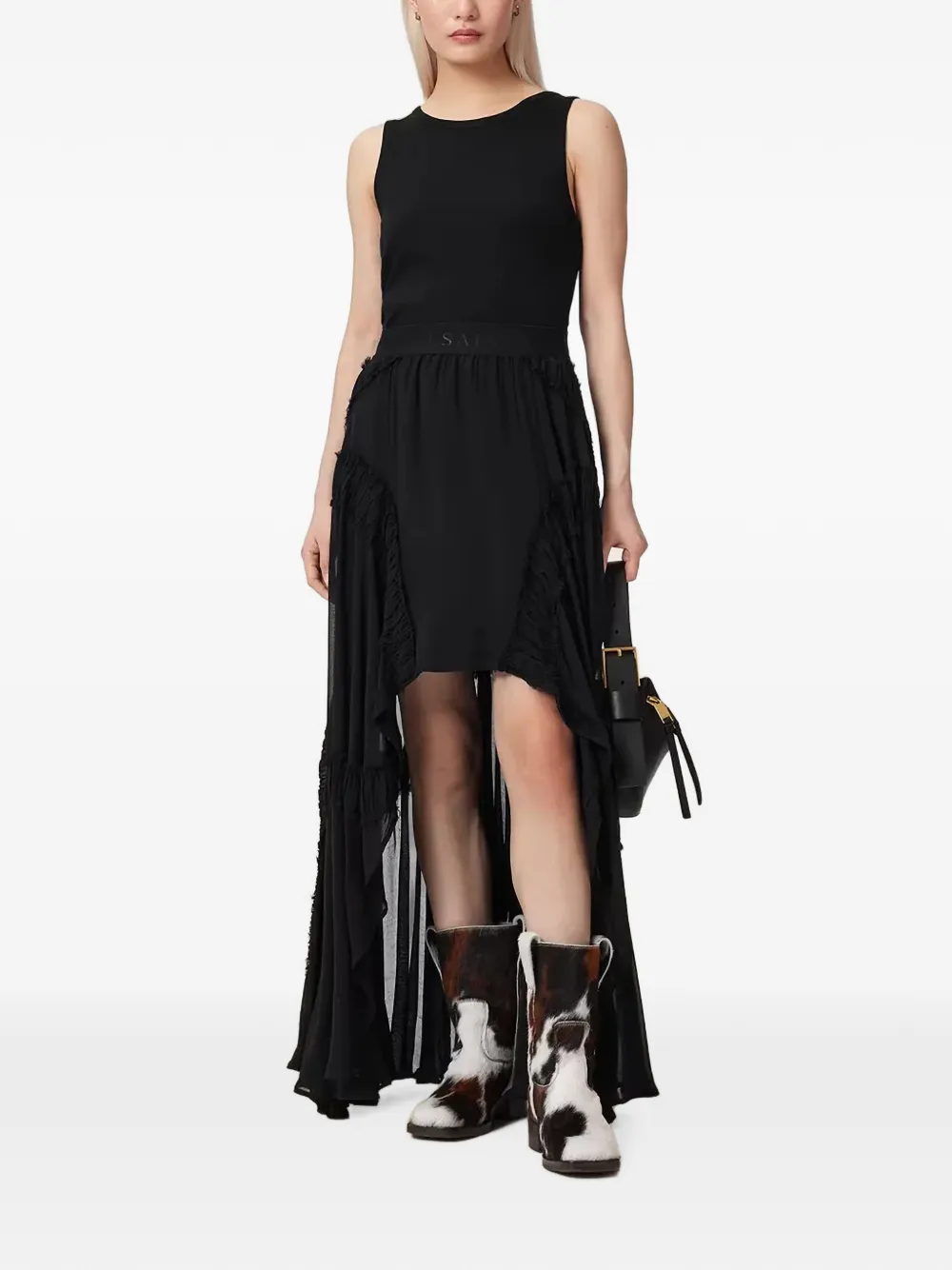 AllSaints Dorina asymmetrische rok met ruches Zwart