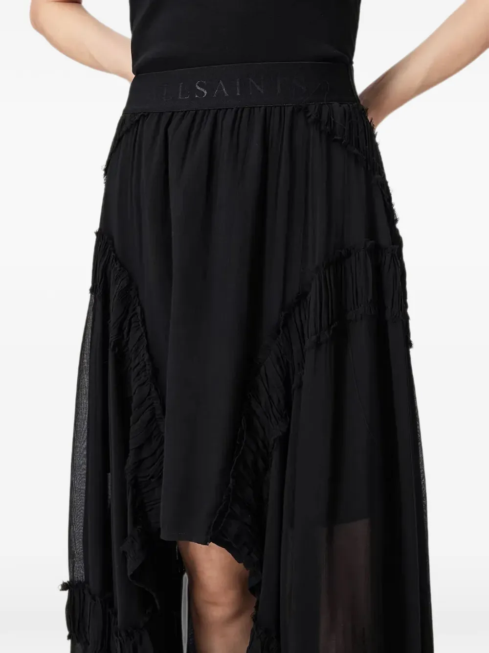 AllSaints Dorina asymmetrische rok met ruches Zwart