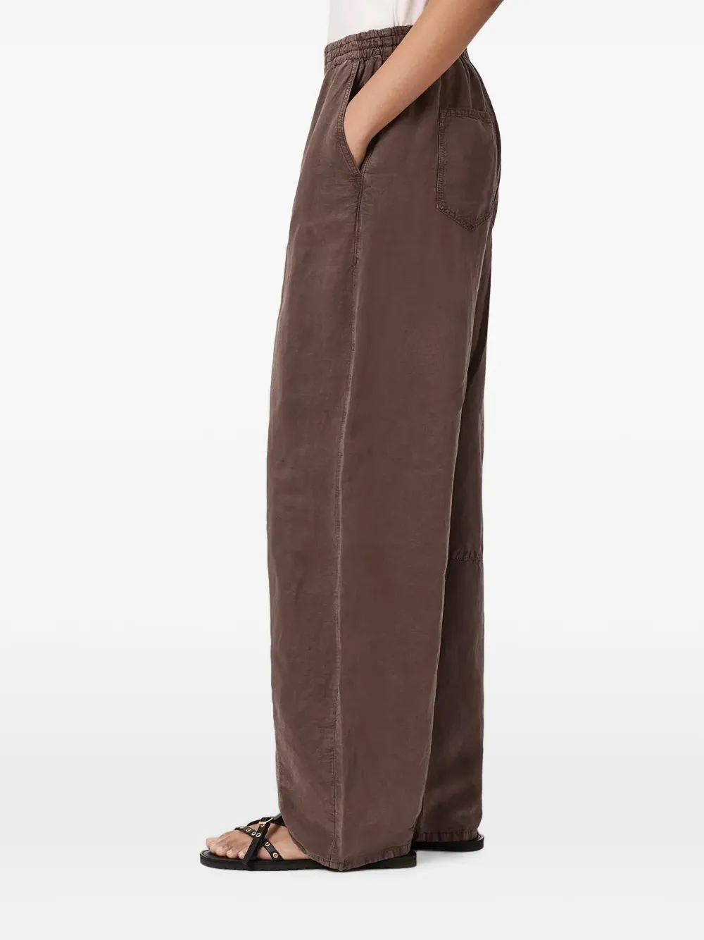 AllSaints Jett broek met elastische tailleband en wijde pijpen Bruin