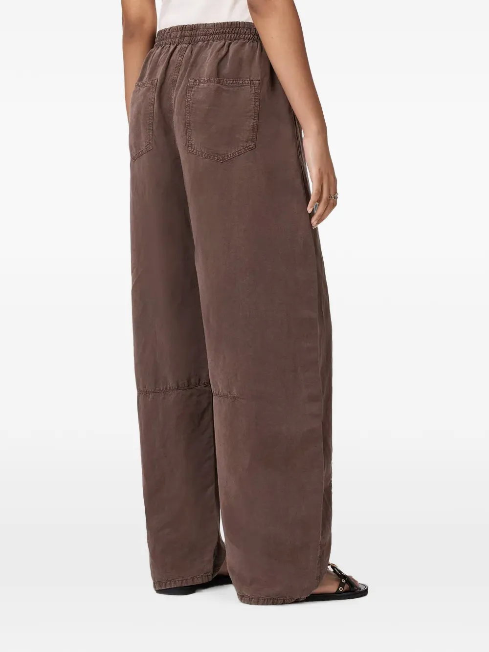 AllSaints Jett broek met elastische tailleband en wijde pijpen Bruin